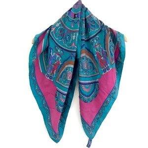 Ginnie Johansen large square silk colorful scarf vintage